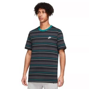 Nike Classic Crewneck T-Shirt Teal Stripe Embroidered Futura Logo Large NWT